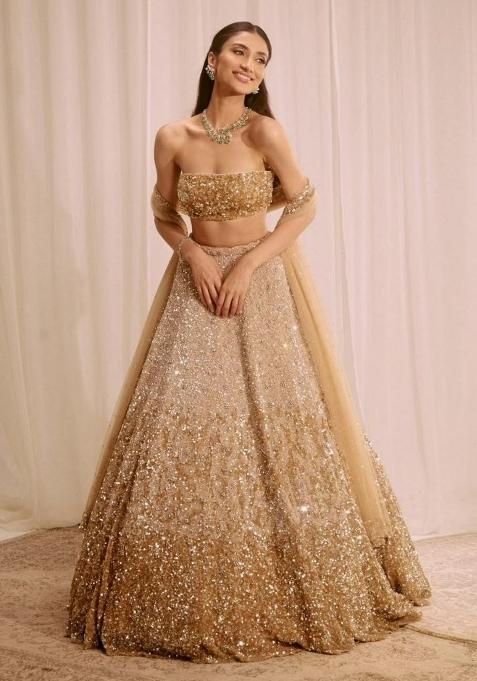 Golden Sequin Work Net Lehenga Choli