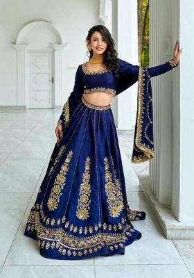 Blue Sequin Work Chinon Sharara Set