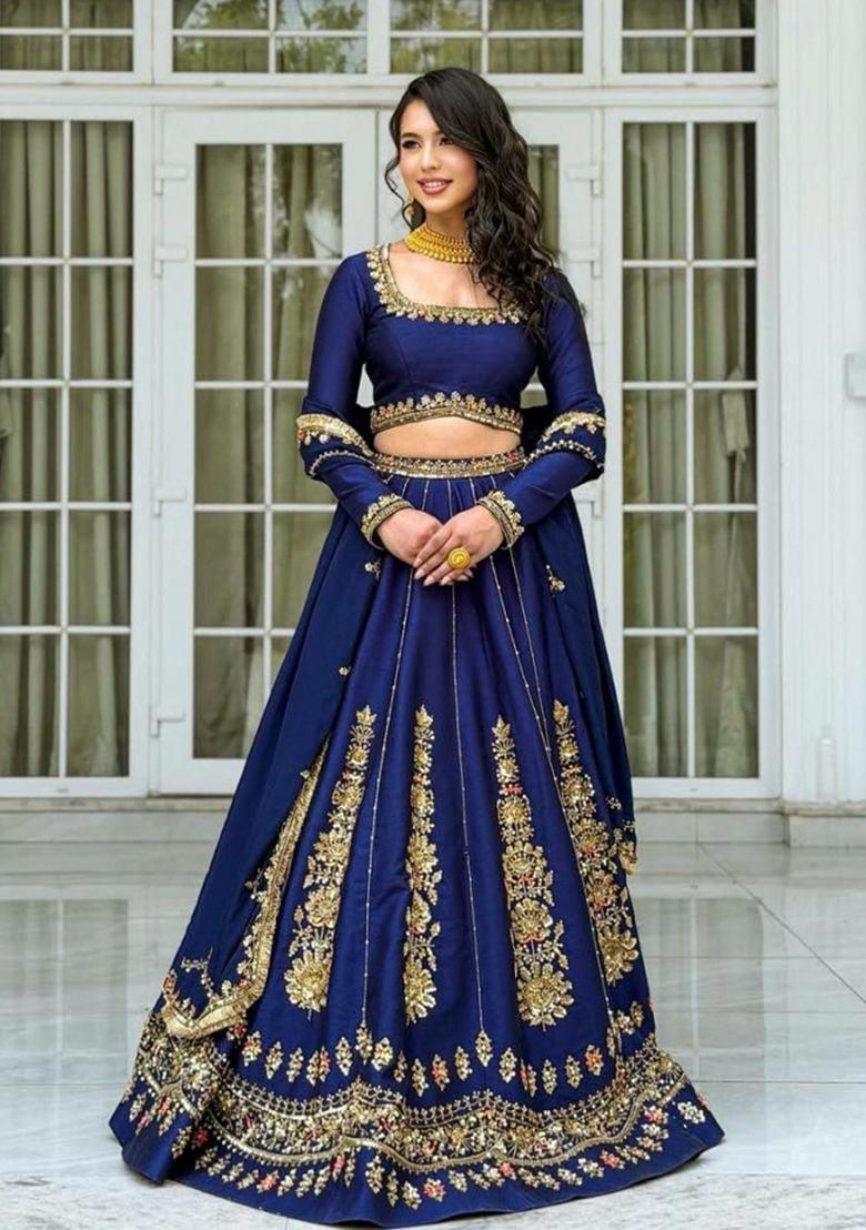 Blue Sequin Work Chinon Sharara Set - Indya