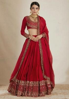 Red Sequin Work Silk Sharara Set
