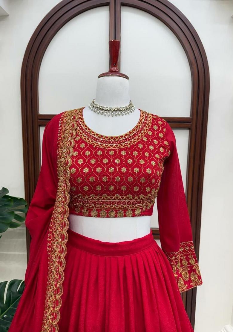 Red Sequin Work Silk Sharara Set - Indya