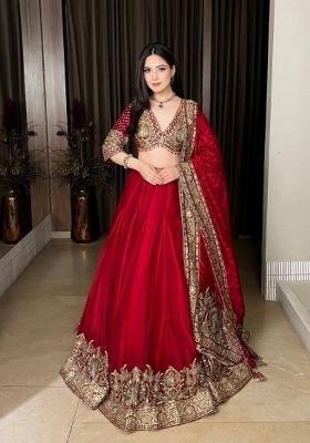Red Sequin Work Chinon Sharara Set