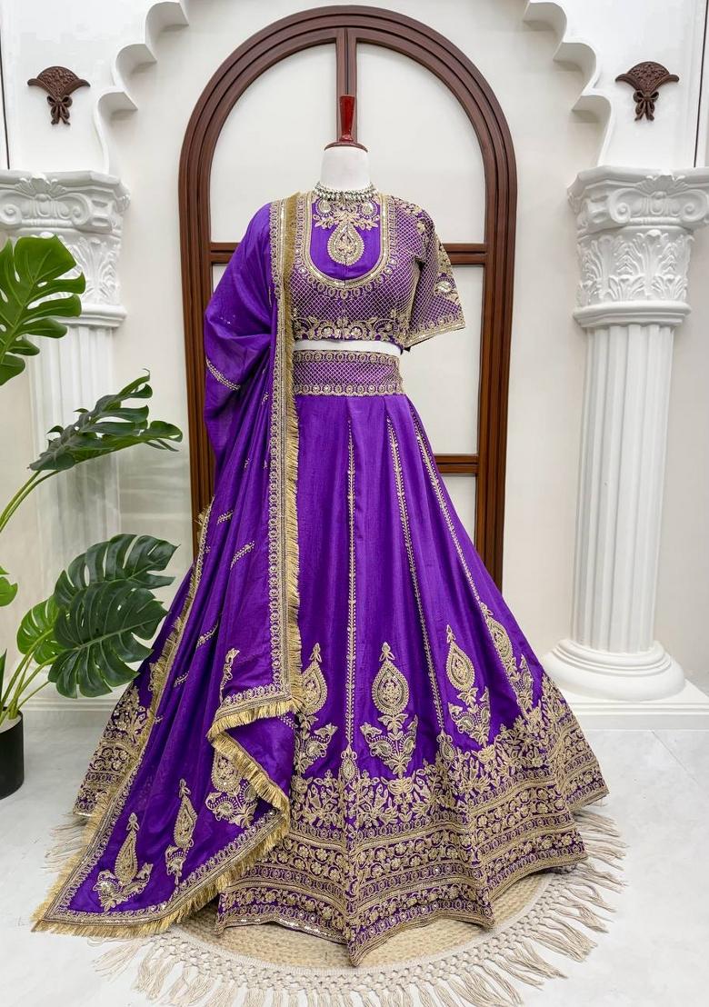 Purple Sequin Work Silk Sharara Set - Indya