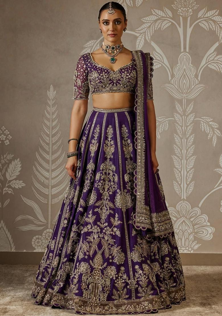 Purple Sequin Work Georgette Lehenga Choli - Indya