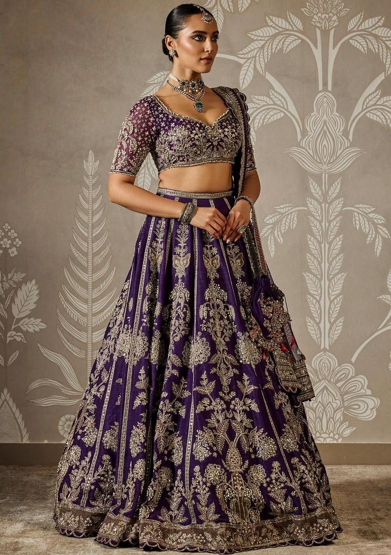 Purple Sequin Work Georgette Lehenga Choli - Indya