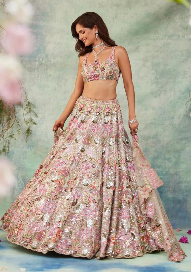 White Sequin Work Georgette Sharara Set - Indya