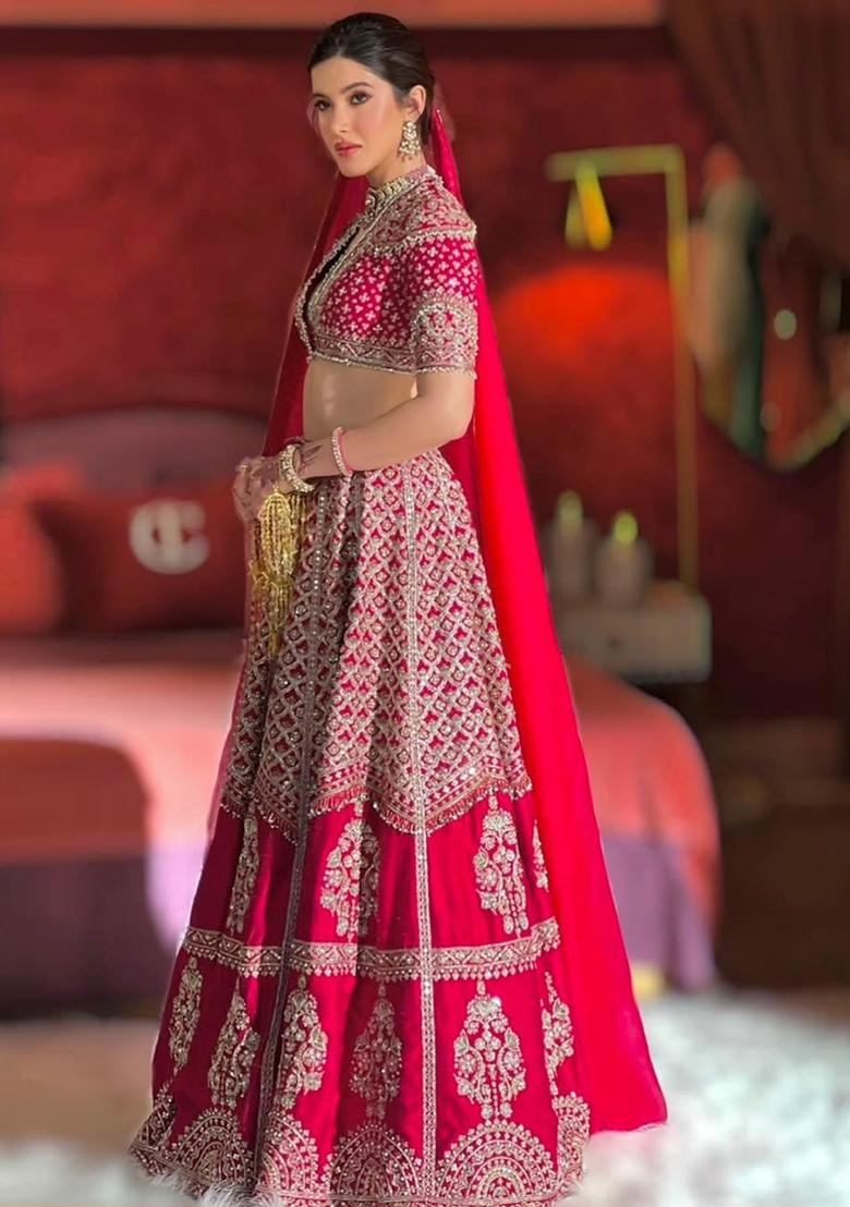 Red Sequin Work Silk Sharara Set - Indya
