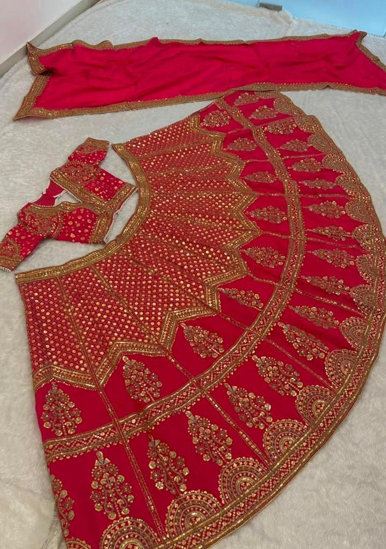 Red Sequin Work Silk Sharara Set - Indya