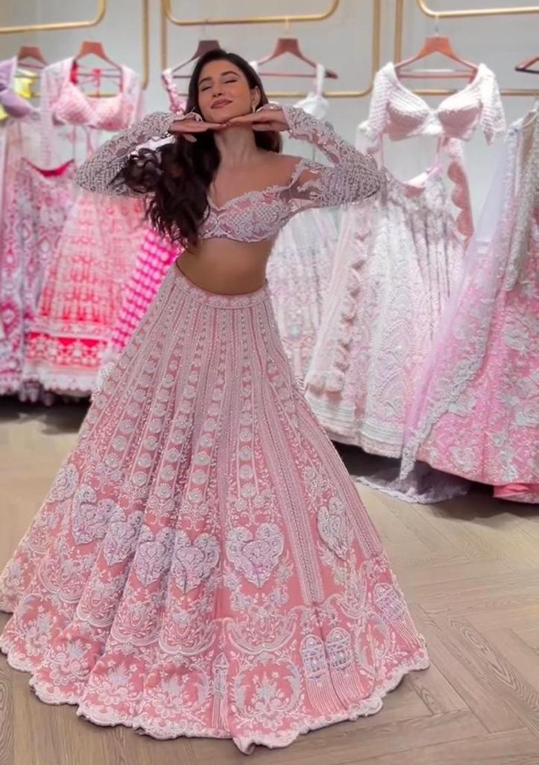 Pink Sequin Work Silk Sharara Set - Indya
