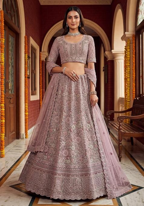 Purple Embroidery Net Lehenga Set