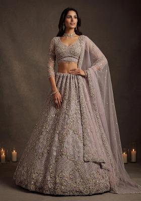 Purple Sequin Work Net Lehenga Set