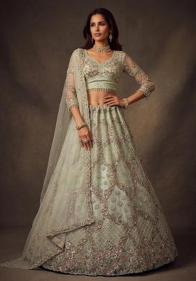 Pista Sequin Work Net Lehenga Set