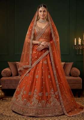 Mustard Embroidery Silk Lehenga Set