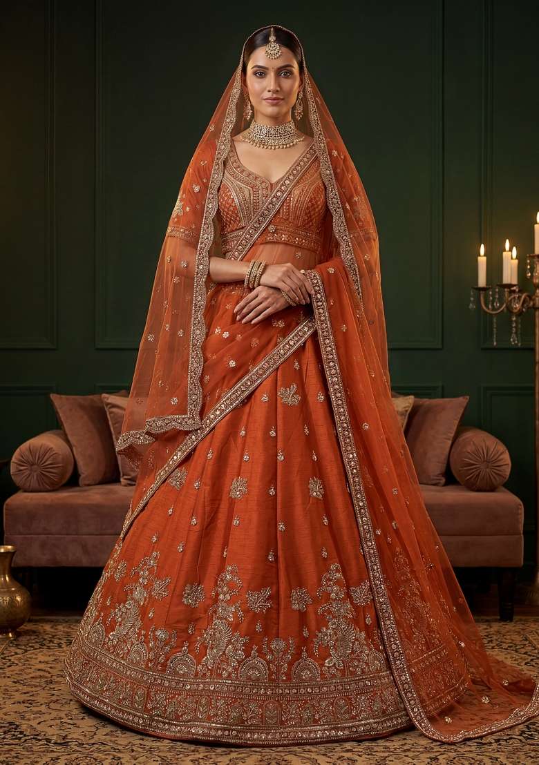 Mustard Embroidery Silk Lehenga Set - Indya