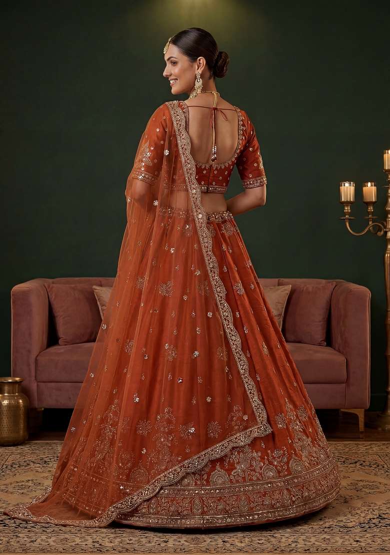 Mustard Embroidery Silk Lehenga Set - Indya