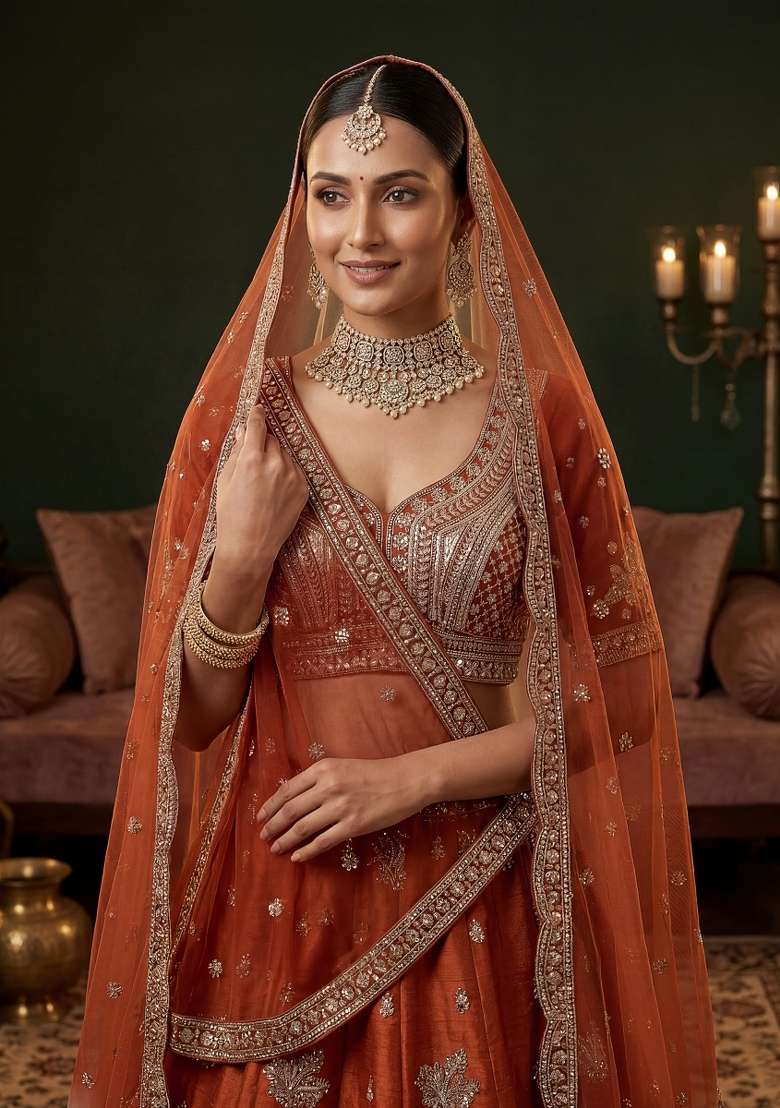 Mustard Embroidery Silk Lehenga Set - Indya