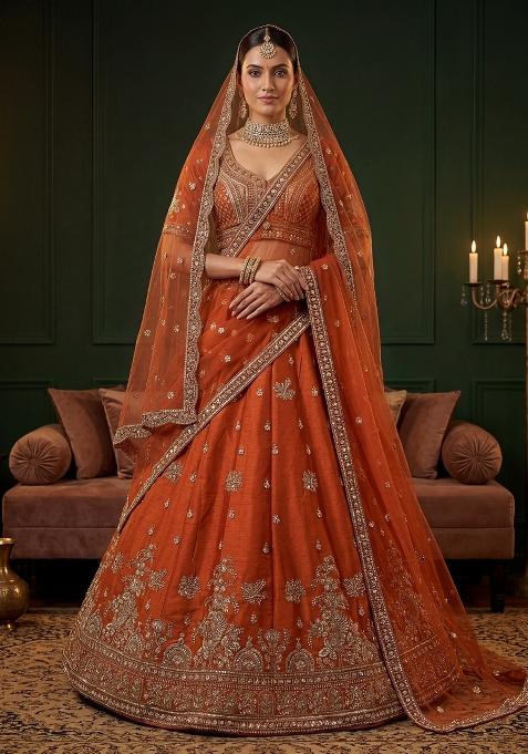 Mustard Embroidery Silk Lehenga Set