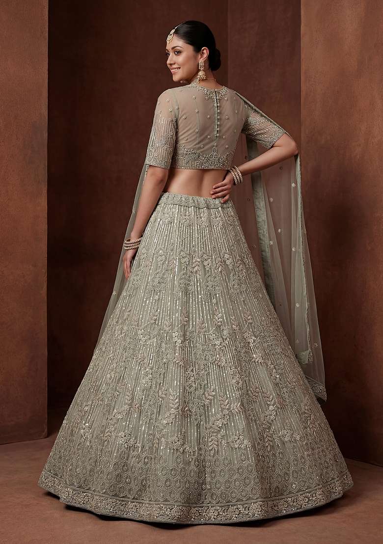Pista Embroidery Net Lehenga Set - Indya