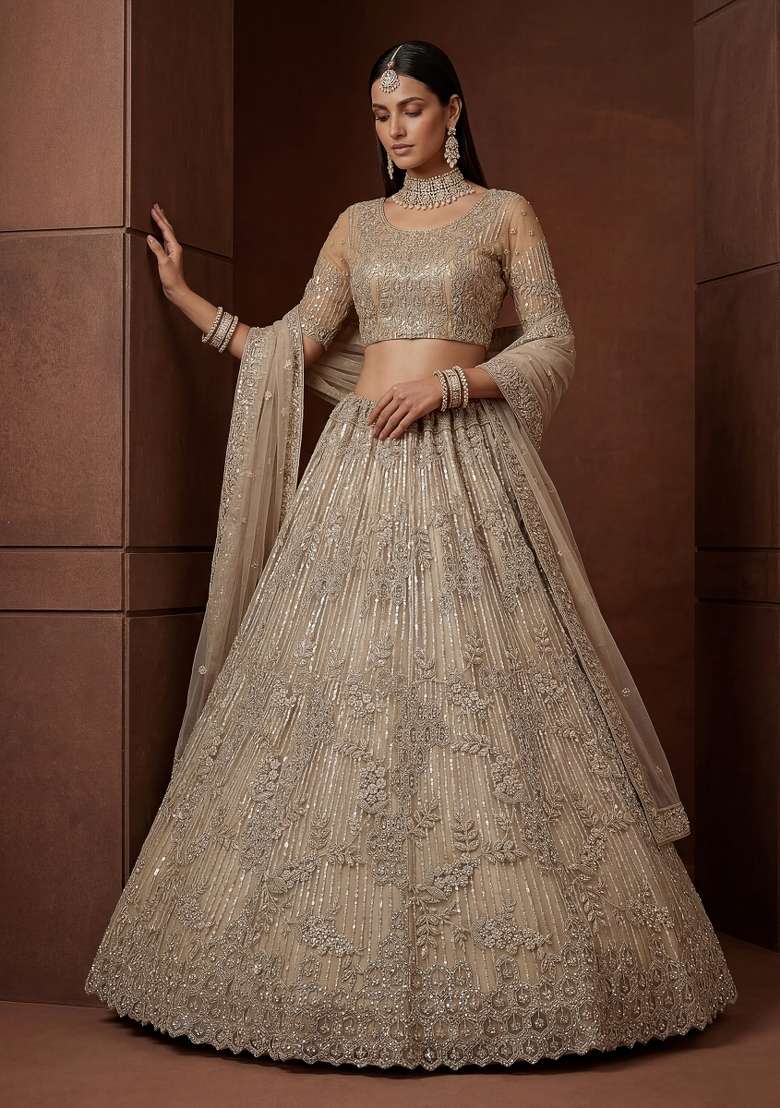 Chiku Embroidery Net Lehenga Set - Indya