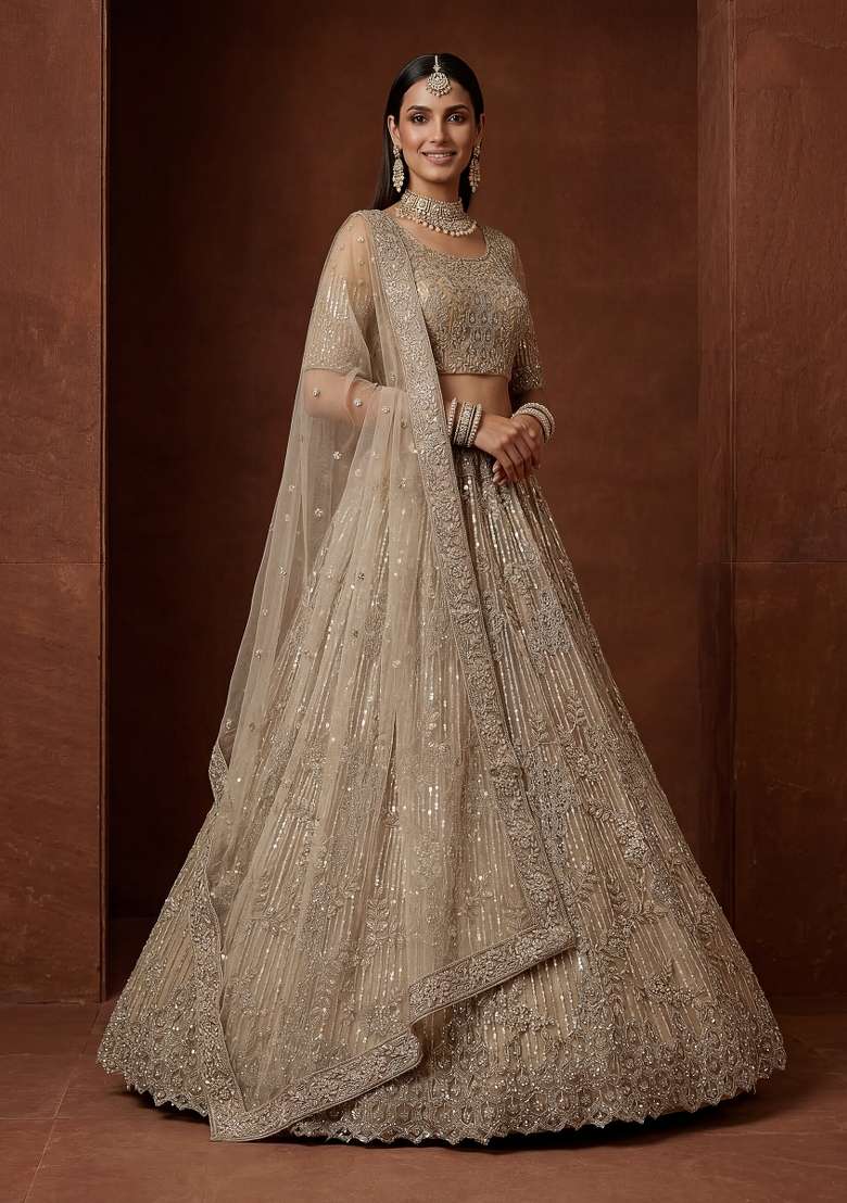 Chiku Embroidery Net Lehenga Set - Indya