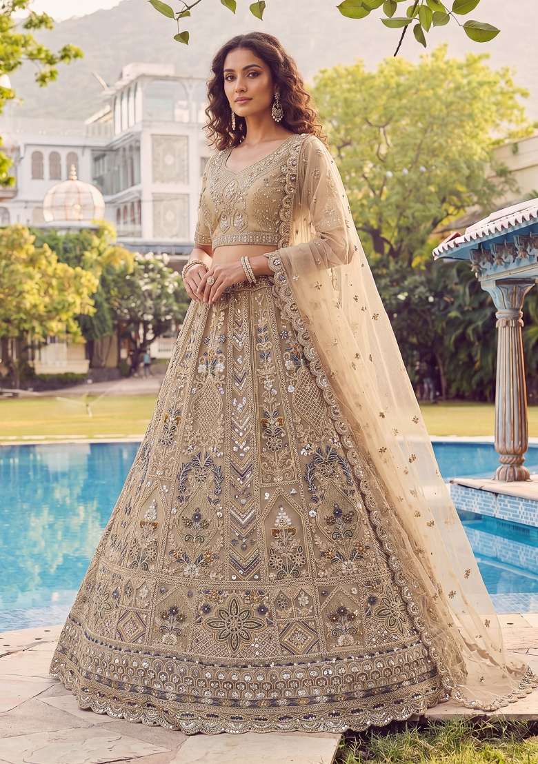 Chiku Embroidery Net Lehenga Set - Indya