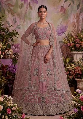 Pink Sequin Work Net Lehenga Set