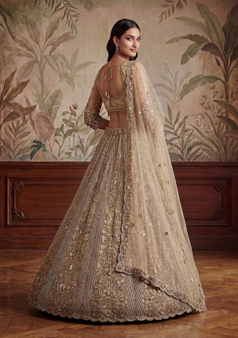 Chiku Embroidery Net Lehenga Set - Indya