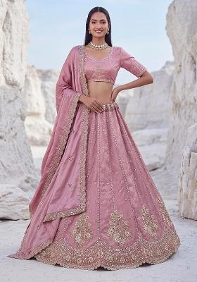Pink Sequin Work Silk Lehenga Set