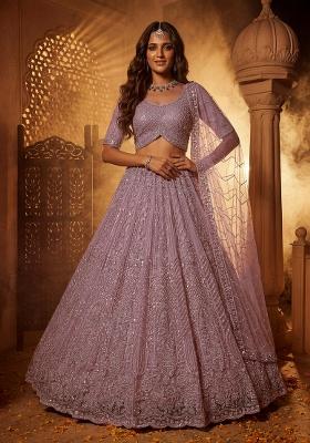 Purple Sequin Work Net Lehenga Set