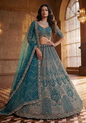 Rama Sequin Work Net Lehenga Set