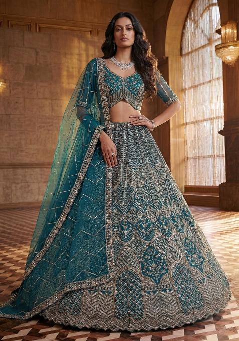 Rama Sequin Work Net Lehenga Set