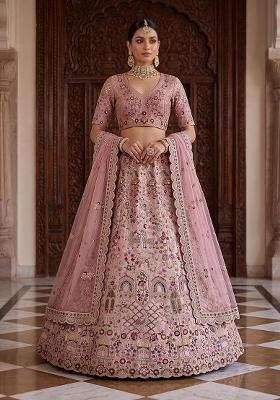 Dusty Pink Sequin Work Silk Lehenga Set