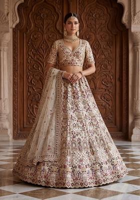 Cream Sequin Work Silk Lehenga Set