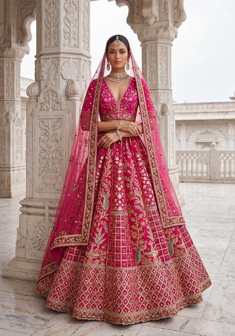 Pink Embroidery Silk Lehenga Set