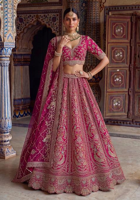 Pink Embroidery Silk Lehenga Set