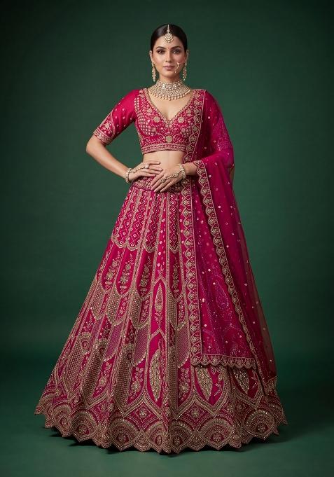 Pink Embroidery Silk Lehenga Set