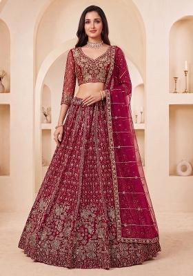 Pink Sequin Work Net Lehenga Set