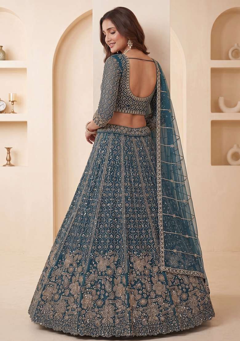 Rama Sequin Work Net Lehenga Set - Indya