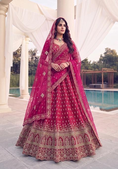 Pink Embroidery Silk Lehenga Set