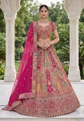 Red Embroidery Silk Lehenga Set