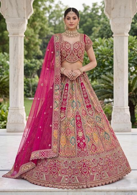 Red Embroidery Silk Lehenga Set
