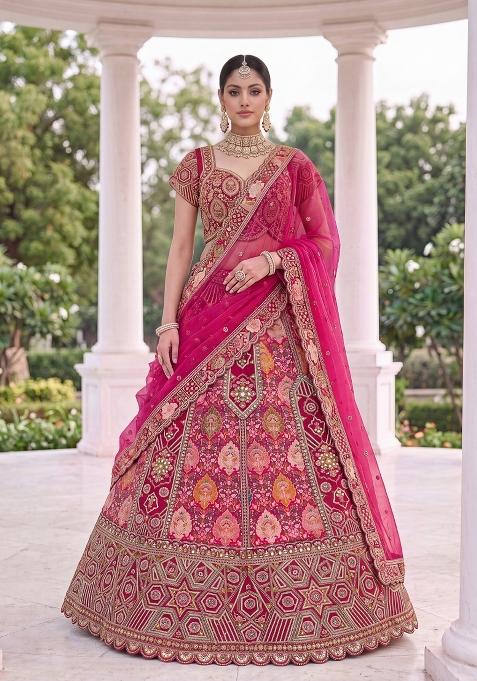 Pink Embroidery Silk Lehenga Set