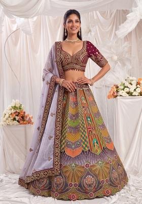 Maroon Embroidery Silk Lehenga Set