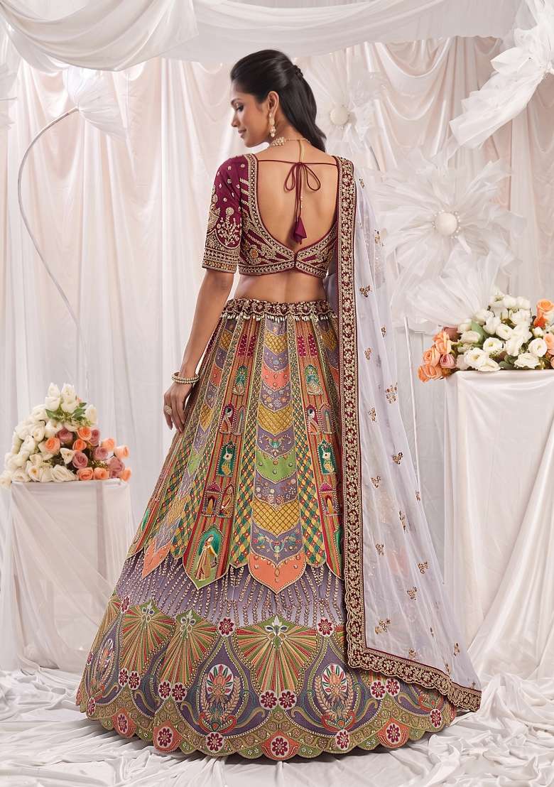 Maroon Embroidery Silk Lehenga Set - Indya