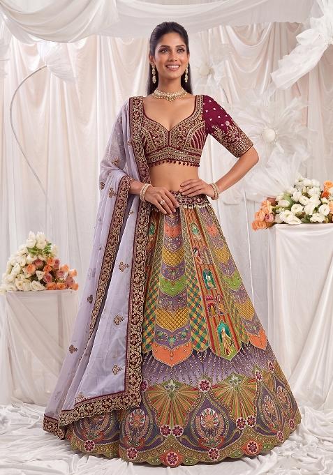 Maroon Embroidery Silk Lehenga Set