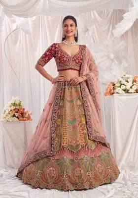 Red Embroidery Silk Lehenga Set