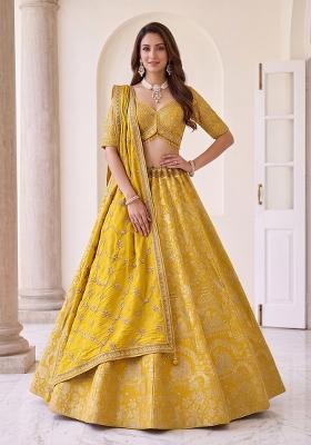 Yellow Zari Work Silk Lehenga Set