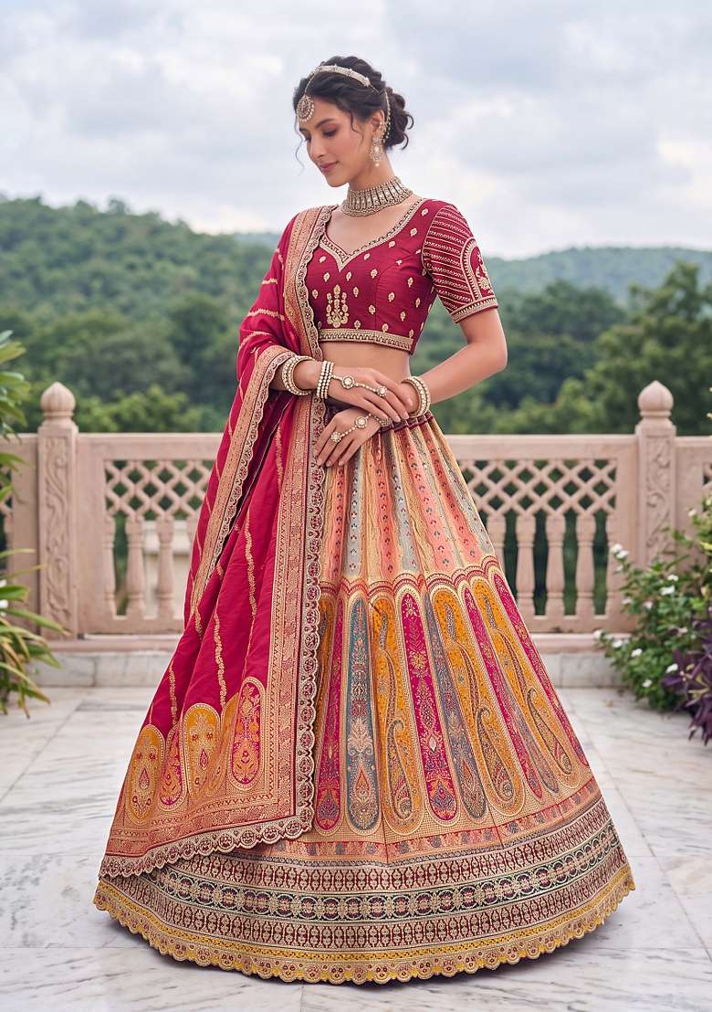 Maroon Embroidery Silk Lehenga Set - Indya