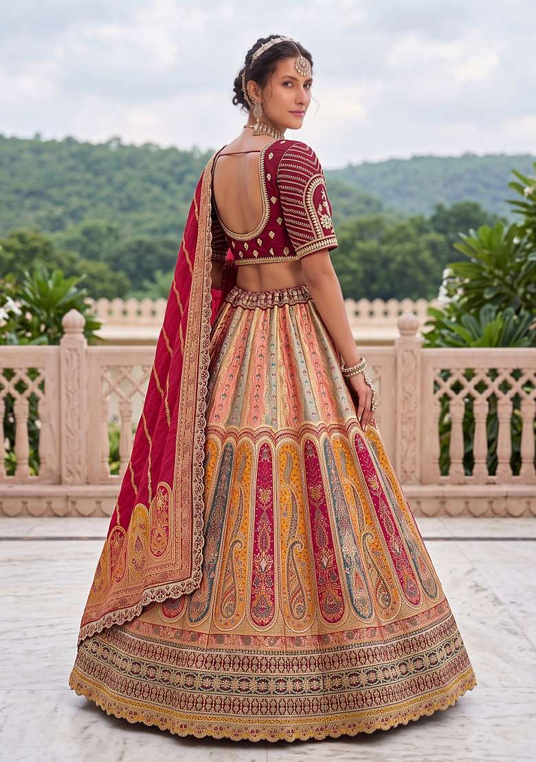 Maroon Embroidery Silk Lehenga Set - Indya
