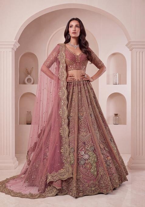 Purple Embroidery Net Lehenga Set